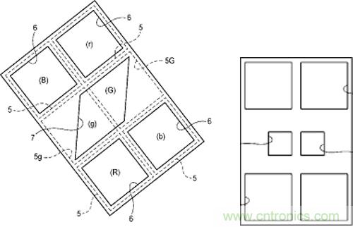 左：新型傳感器的相位差檢測單元結(jié)構(gòu)，右：富士現(xiàn)有混合式傳感器的相位差檢測單元結(jié)構(gòu)