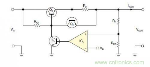 圖1：一個標準的線性穩(wěn)壓器直接將反饋連接到串聯(lián)導通晶體管上。