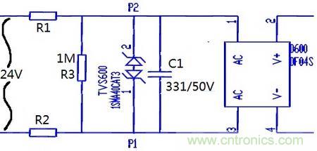 案例1：輸入端24V波動(dòng)，R1和R2常被燒壞。