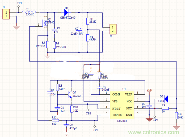 升壓芯片UC2843為什么不能正常工作？