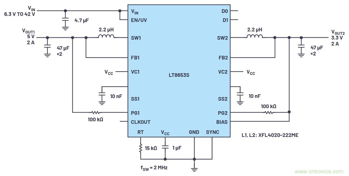 具有6.2 &micro;A靜態(tài)電流的雙通道、42 V、2 A、單片、同步降壓型Silent Switcher 2穩(wěn)壓器