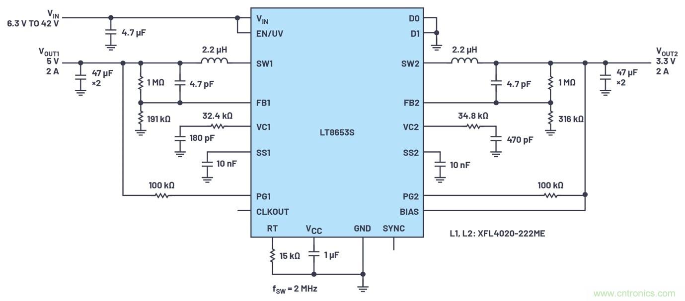 具有6.2 &micro;A靜態(tài)電流的雙通道、42 V、2 A、單片、同步降壓型Silent Switcher 2穩(wěn)壓器