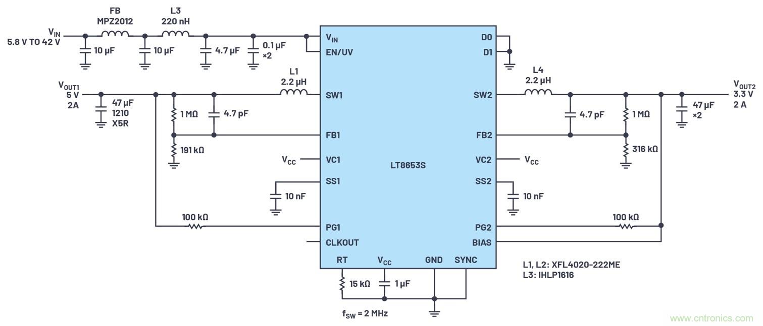 具有6.2 &micro;A靜態(tài)電流的雙通道、42 V、2 A、單片、同步降壓型Silent Switcher 2穩(wěn)壓器