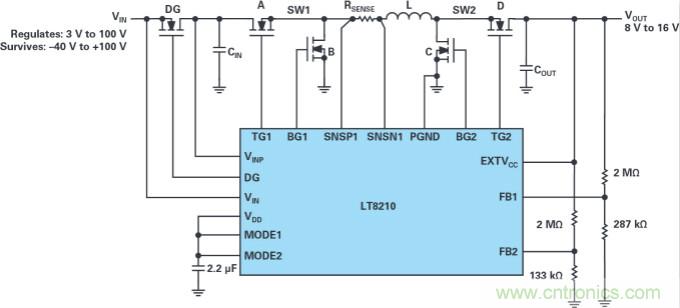 4開(kāi)關(guān)降壓-升壓控制器，具備直通功能，可以消除開(kāi)關(guān)噪聲