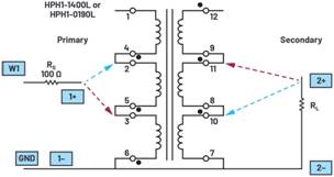   材料  ? ADALM2000主動學(xué)習(xí)模塊 ? 無焊試驗板和跳線套件 ? 一臺HPH1-1400L 6繞組變壓器 ? 一臺HPH1-0190L 6繞組變壓器 ? 兩個100 Ω電阻  說明  在無焊試驗板上構(gòu)建圖2所示的電路。需要使用此設(shè)置來測量初級/次級匝數(shù)比為1:1的三種不同配置下，兩個變壓器型號各自的頻率響應(yīng)。兩個紅色箭頭表示在初級和次級使用同一個線圈的配置中連接源電阻和負載電阻的位置。藍色箭頭對應(yīng)的是在初級和次級使用兩個串聯(lián)線圈的配置。綠色箭頭對應(yīng)的是在初級和次級使用三個串聯(lián)線圈的配置。